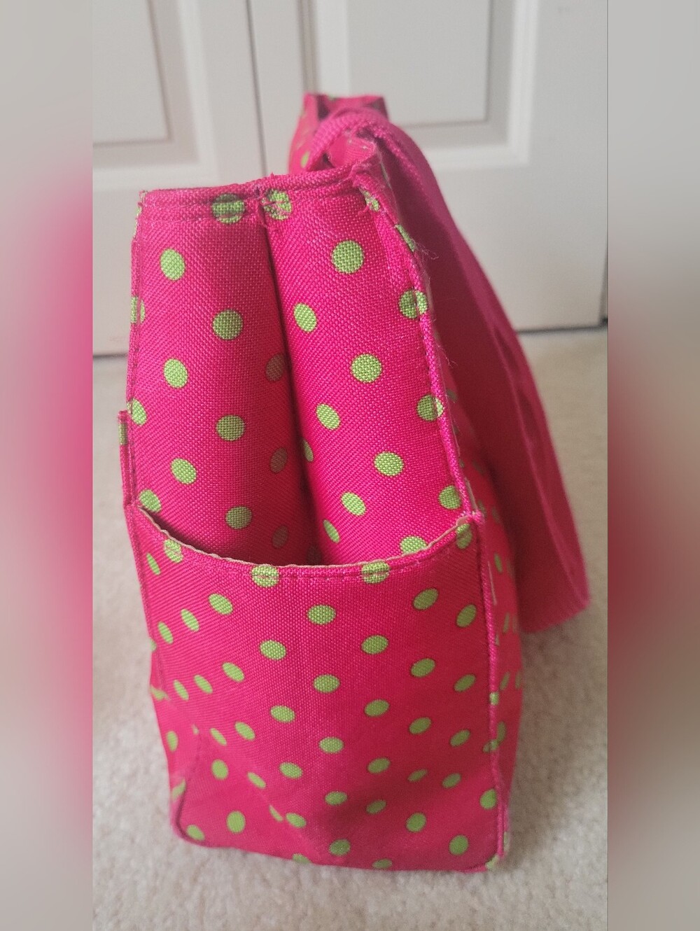 Pink Polka Dot Tote Bag with Lime Bow - Picture 5 of 16